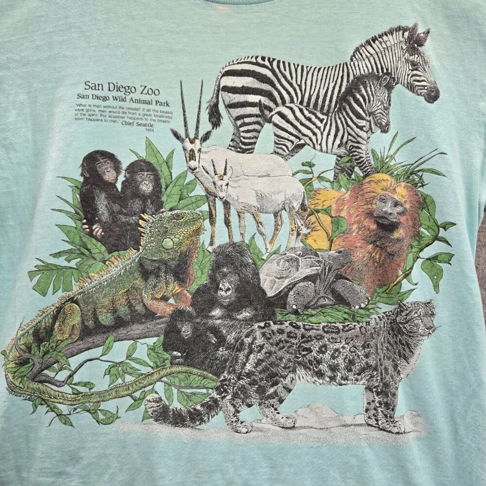 VINTAGE San Diego Zoo Men Shirt XL Single Stitch Wild Animal Park 80s USA READ - Picture 2 of 10